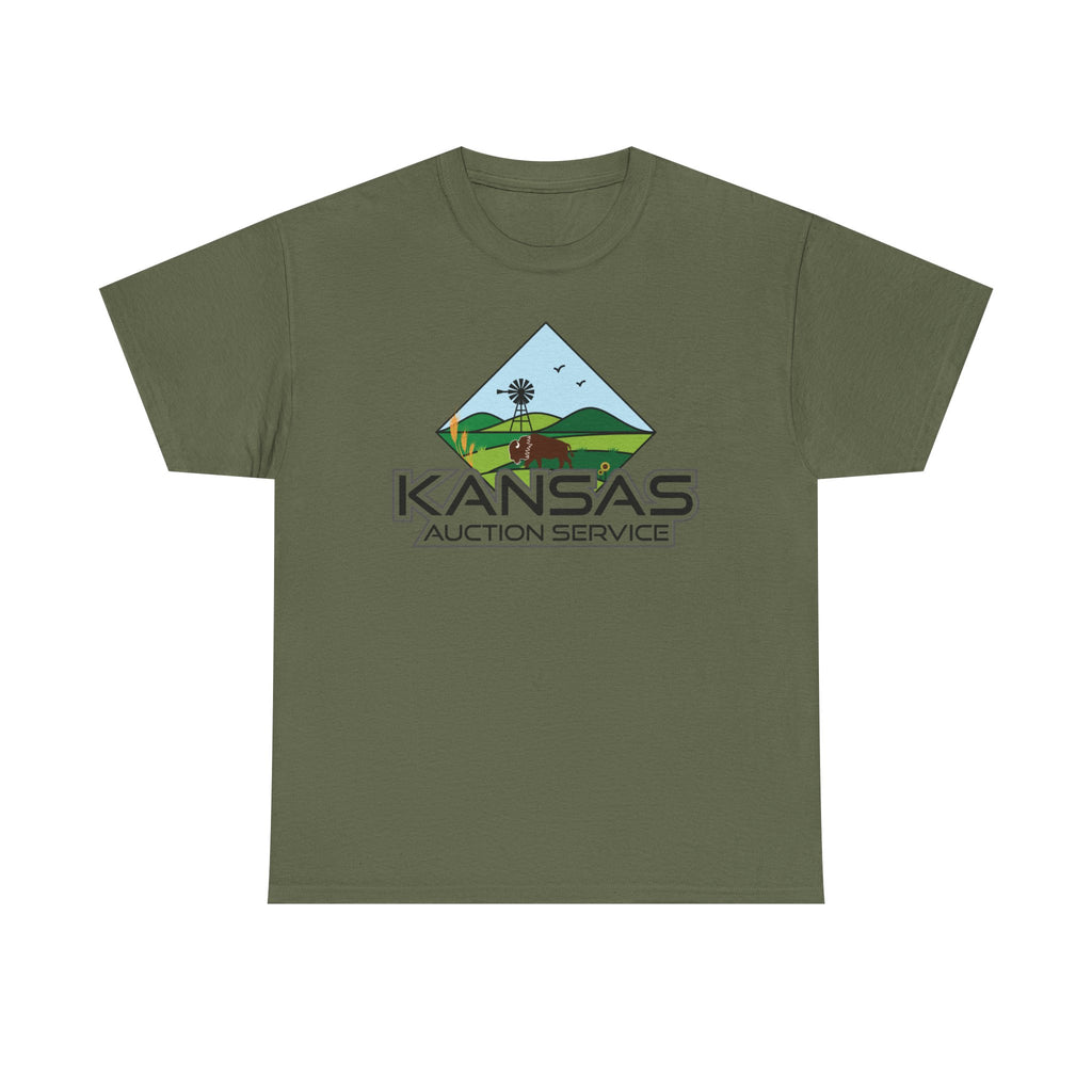 Kansas Auction Service Landscape T-Shirt — Retro Sunflower & Windmill State Pride Tee