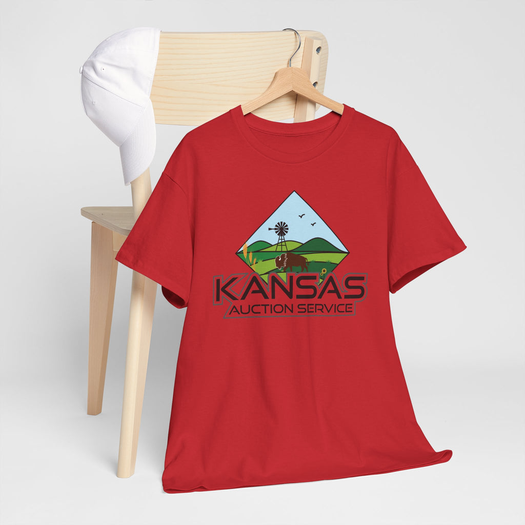 Kansas Auction Service Landscape T-Shirt — Retro Sunflower & Windmill State Pride Tee