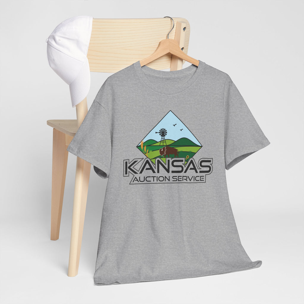 Kansas Auction Service Landscape T-Shirt — Retro Sunflower & Windmill State Pride Tee