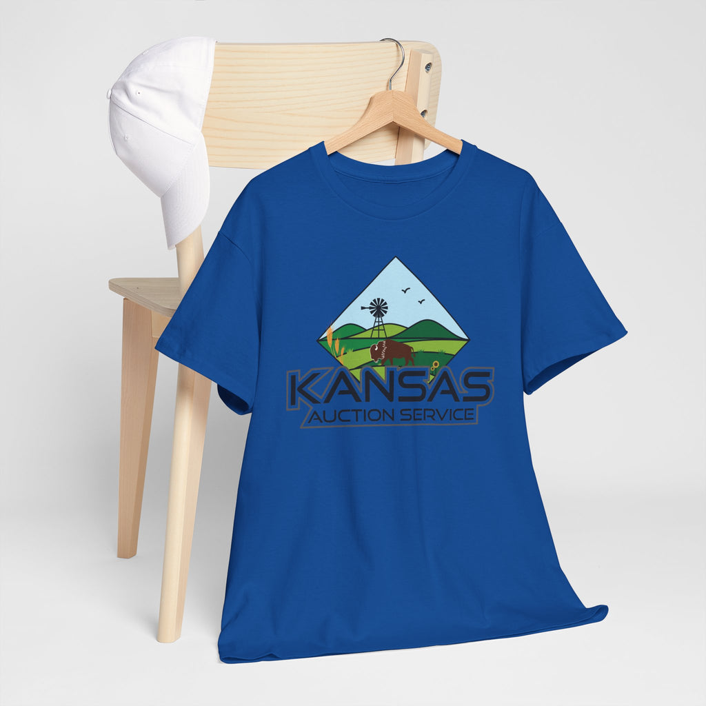 Kansas Auction Service Landscape T-Shirt — Retro Sunflower & Windmill State Pride Tee